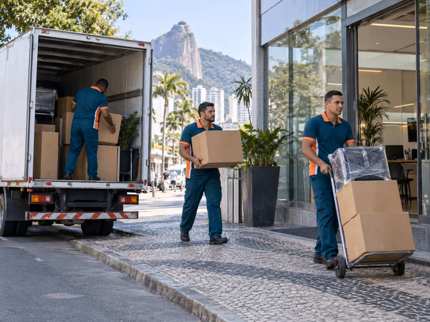 Caminhão parado diante de imóvel comercial durante mudança